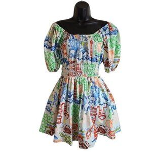 HUNTER BELL Drew Marine Print Off Shoulder Mini Dress Size 2